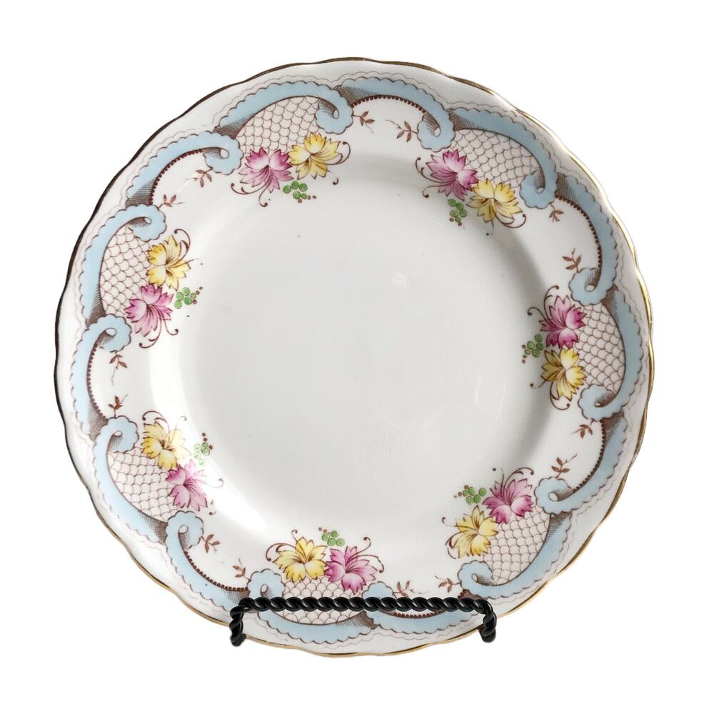 Vintage MCM Avalon Fine English Bone China Floral Dessert Plate Gold Trim Summer